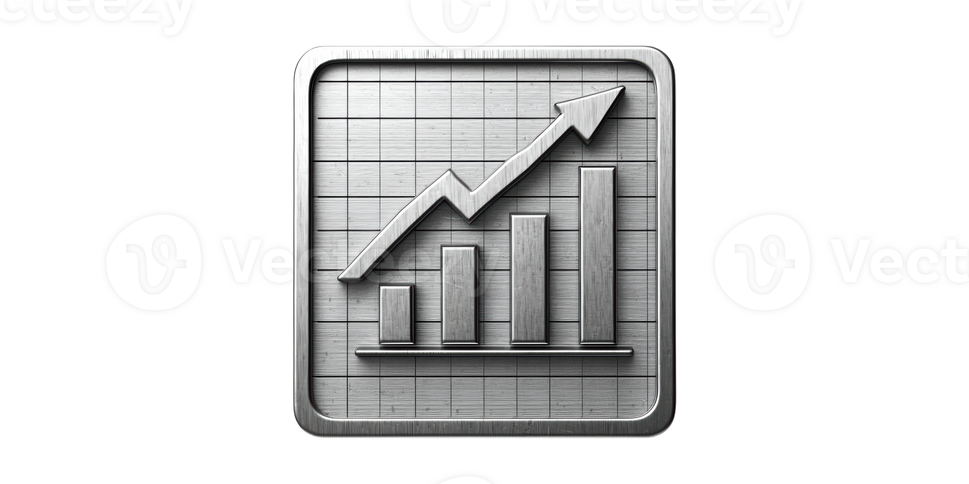 Metallic bar chart with arrow icon isolated on transparent background png