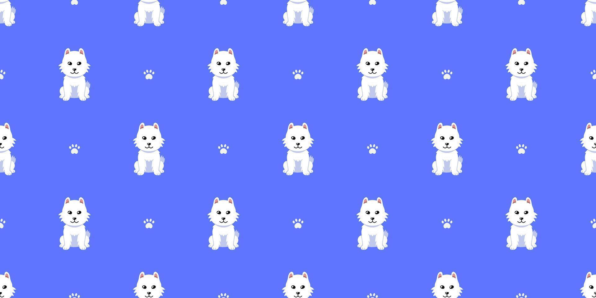 Cartoon character cute white dog seamless pattern background vector