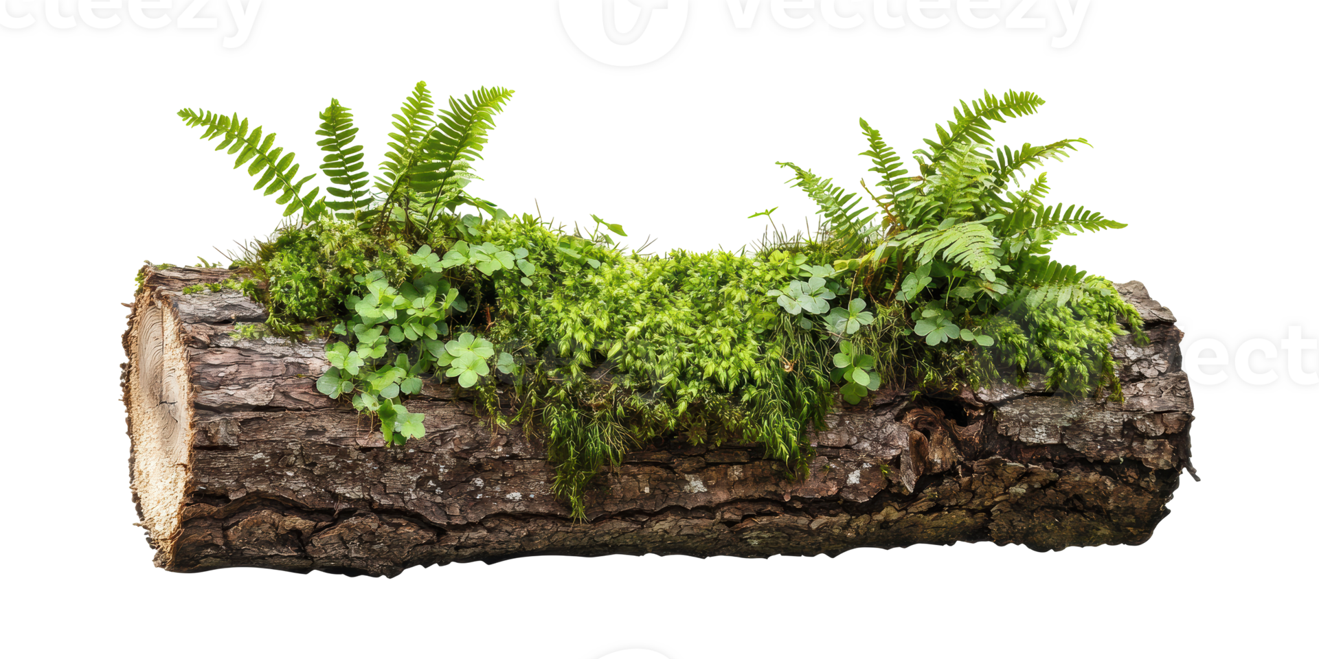 Log with moss and ferns isolated on transparent background png