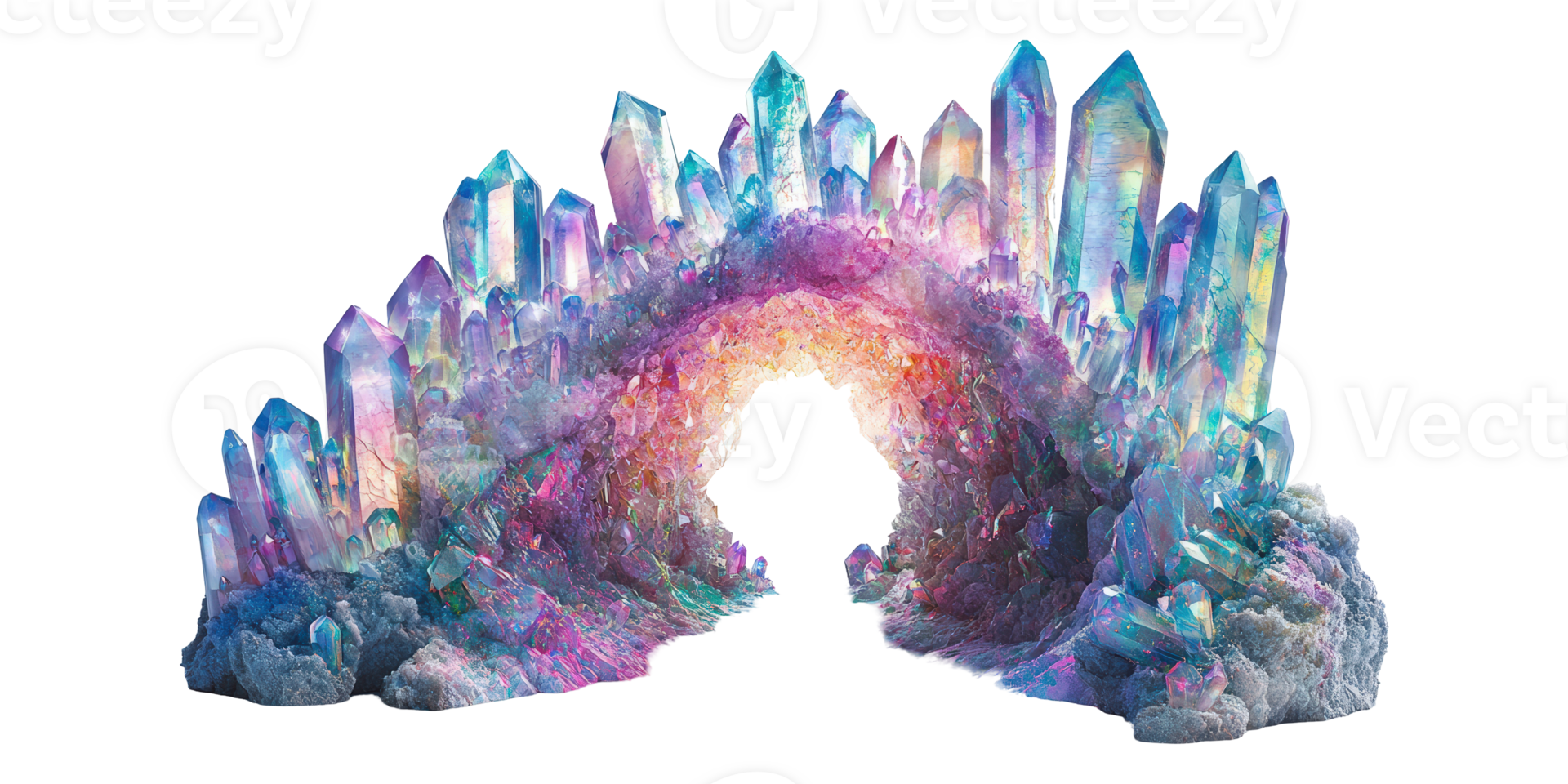 Vibrant quartz crystal formation with rainbow colors isolated on transparent background png