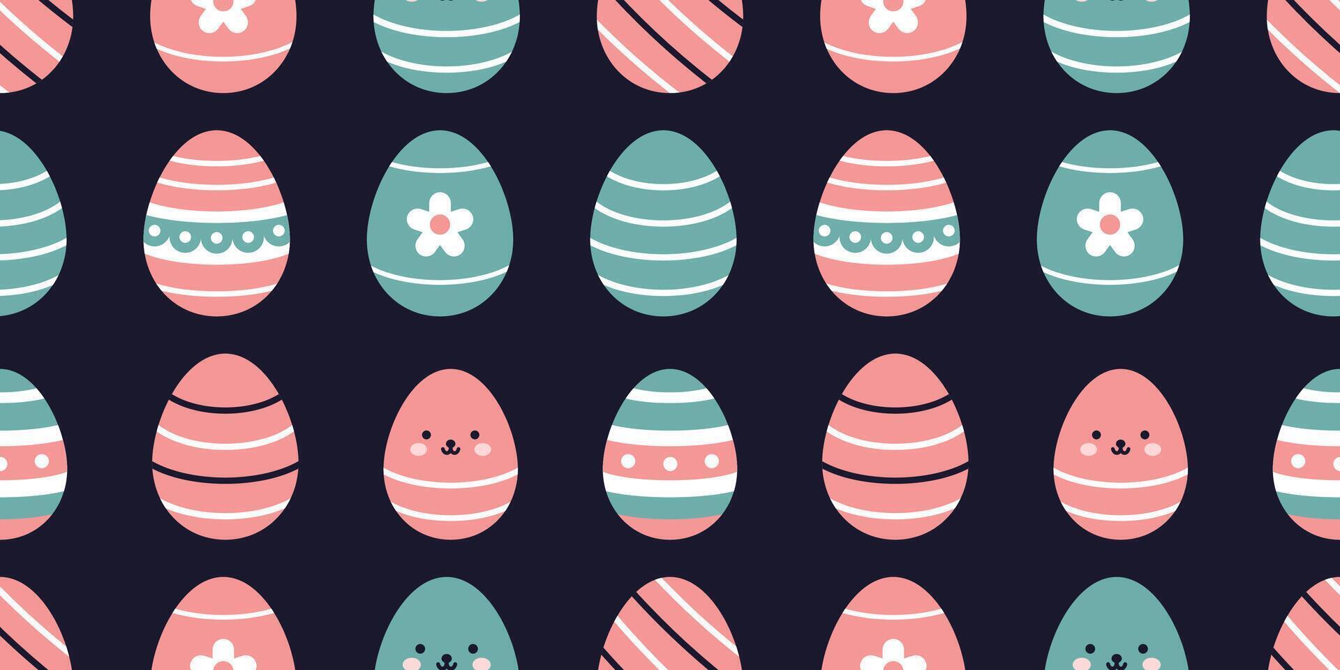 seamless pattern with easter eggs. Cute easter eggs on dark background in flat design. Wrapping paper or fabric design. Easter springtime seamless pattern illustration. vector