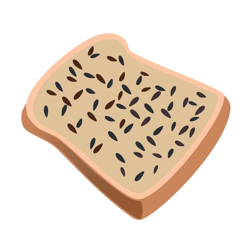 Brown hand-drawn illustration of rectangular piece of bread with seeds isolated on a white background vector