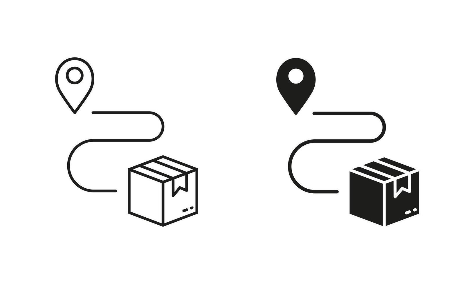 Delivery Service Route Icon. Parcel Location Line and Silhouette Icon Set. Order Path Sign. Editable Stroke. Isolated Illustration vector