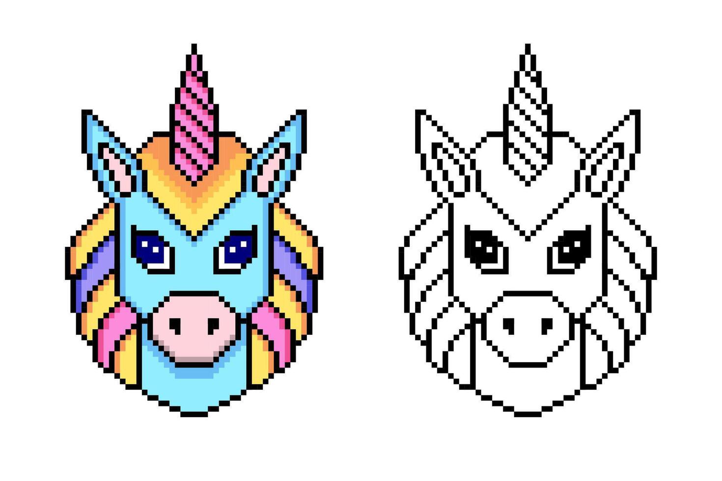 Unicorn in pixel art style on white background. vector