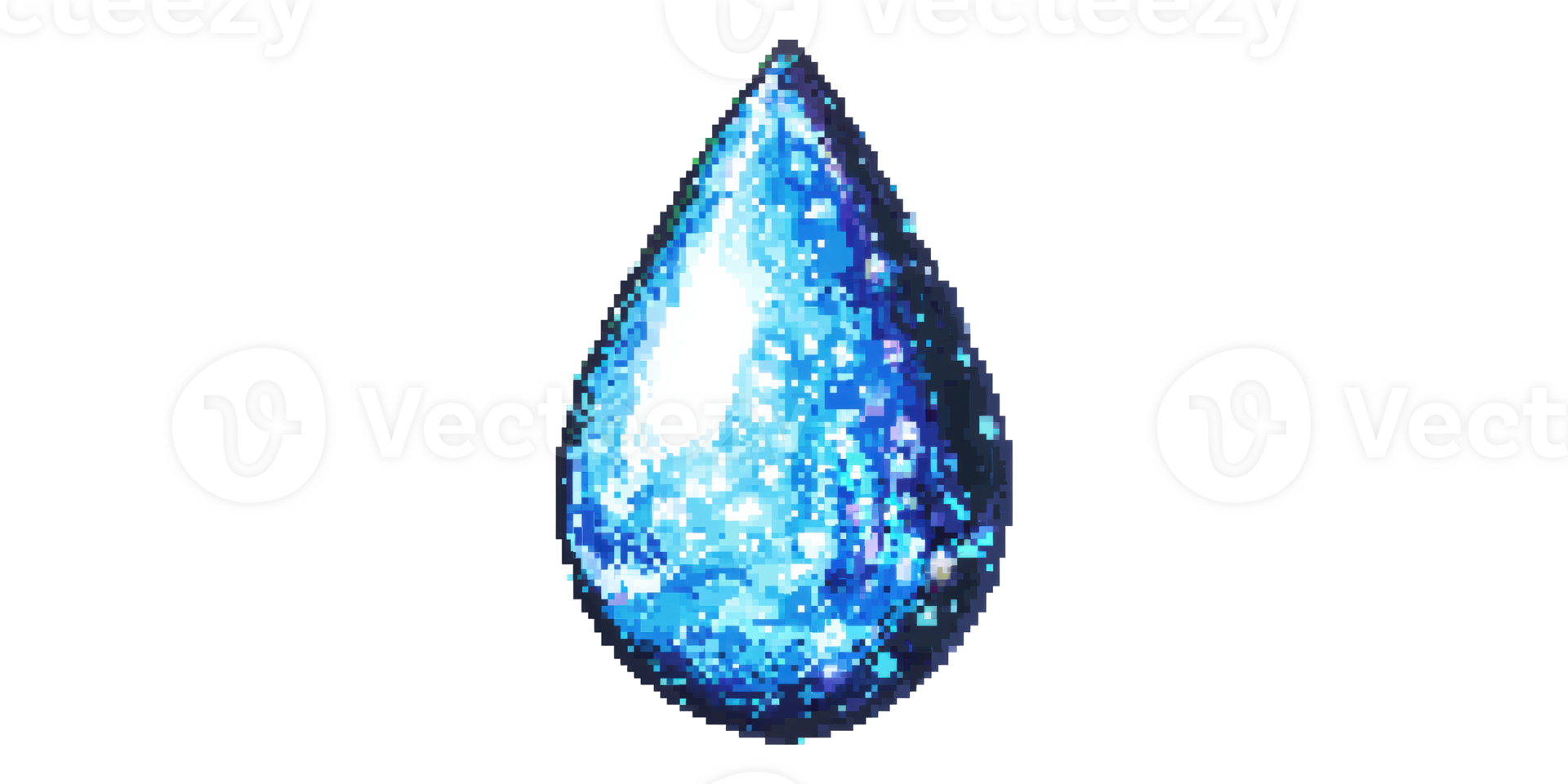 Blue sparkling water drop in pixel art isolated on transparent background png