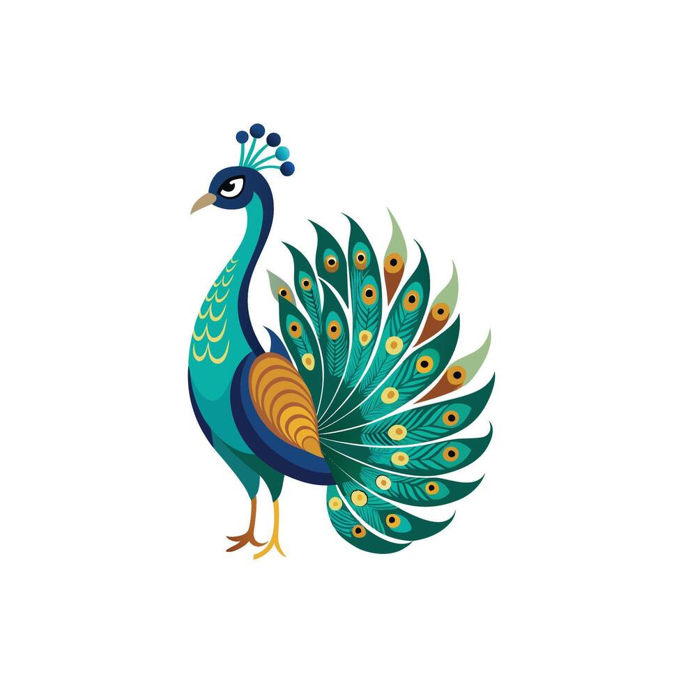 Elegant Peacock Displaying its Vibrant Feathers Illustration Design vector