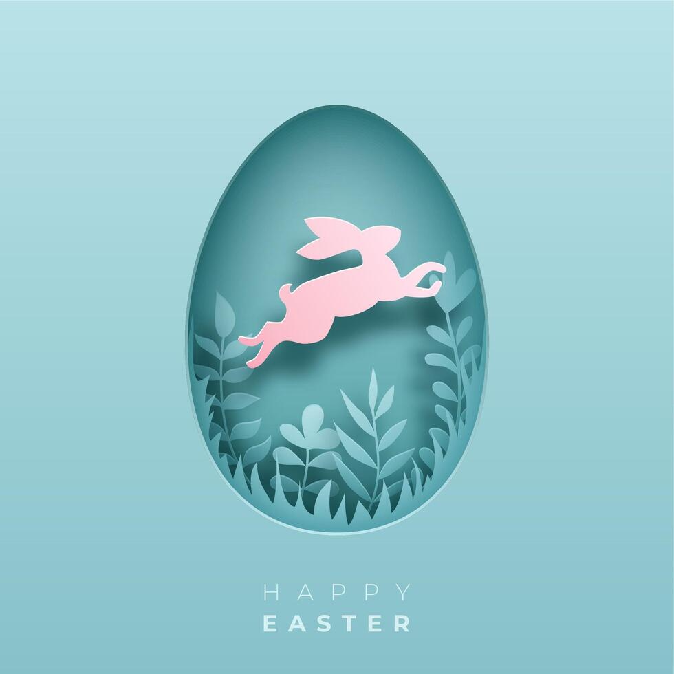 Easter Papercut Illustration with Jumping Rabbit in Egg Shape vector