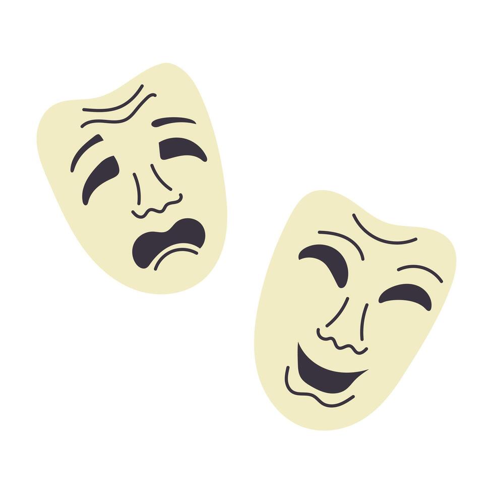 Illustration of two theatrical masks representing comedy and tragedy, symbolizing drama and performance arts, suitable for cultural or artistic projects vector