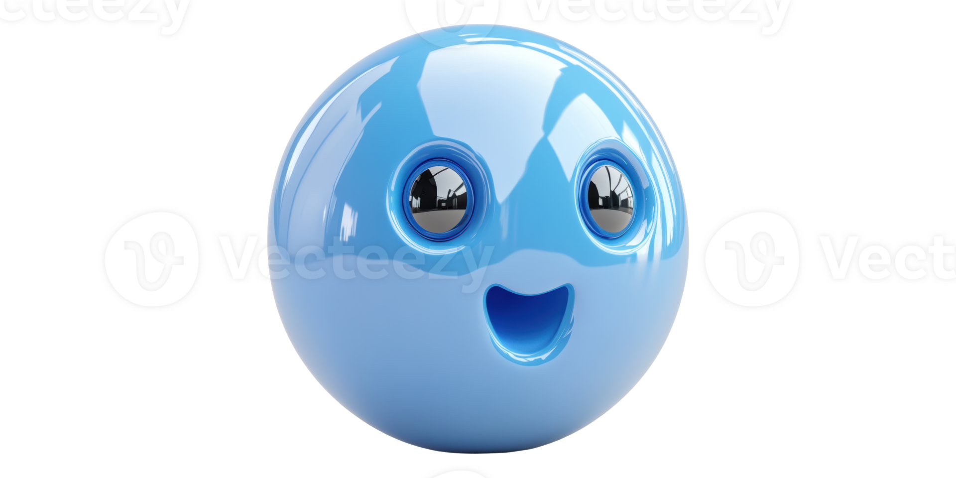 Shiny blue smiling ball emoji isolated on transparent background png