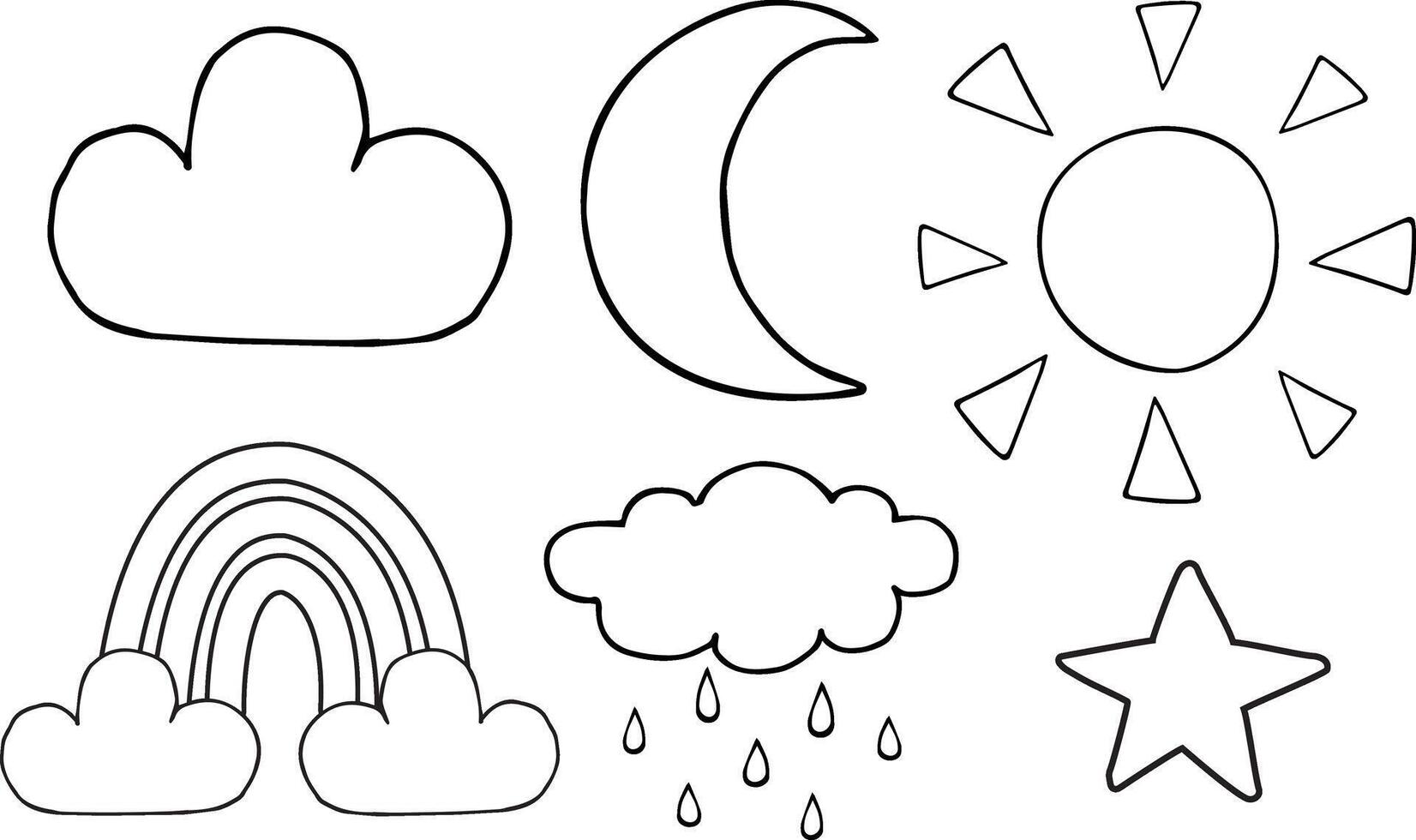Set bundle of hand drawn doodle sketch weather symbols vector