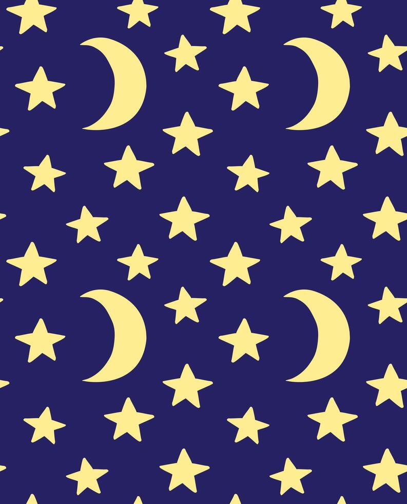 Seamless pattern of hand drawn doodle sketch stars and moon vector