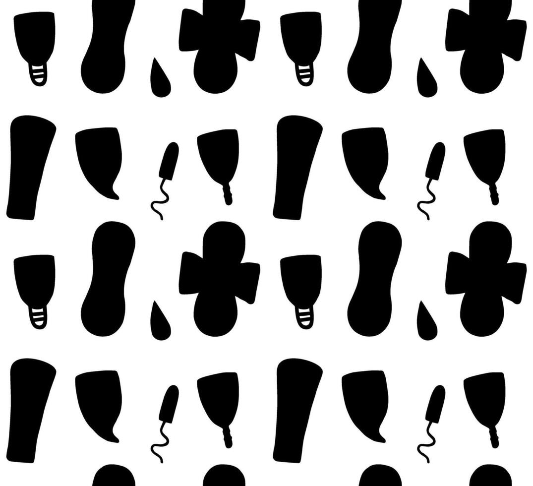 Seamless pattern of hand drawn doodle menstrual pad tampon and cup vector