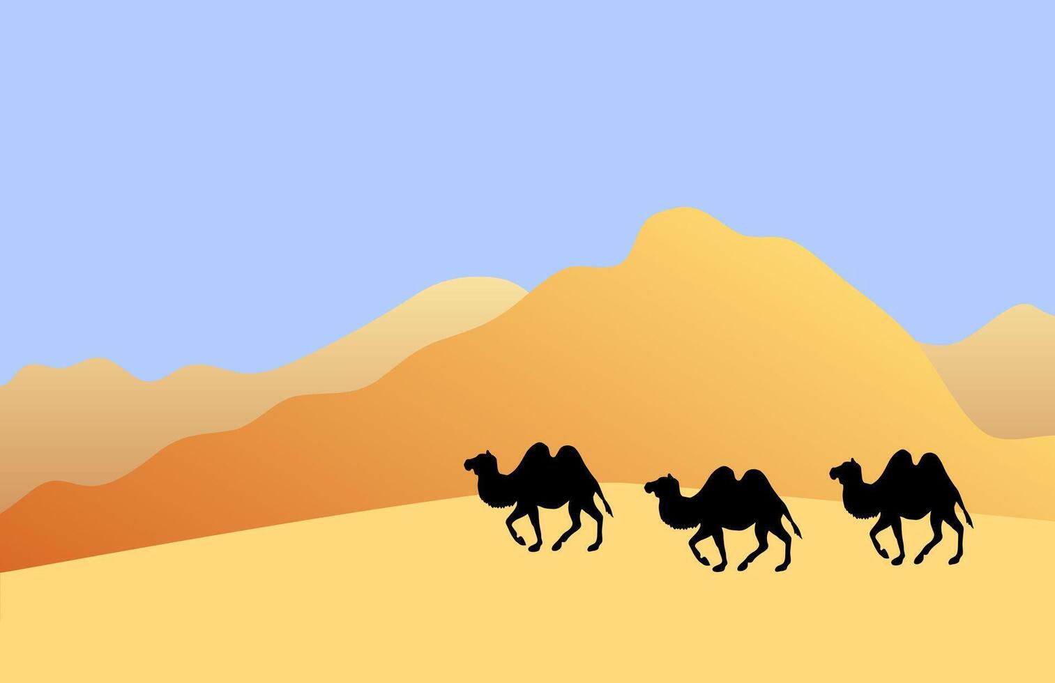 Camel silhouette isolated on flat cartoon desert sand landscape vector