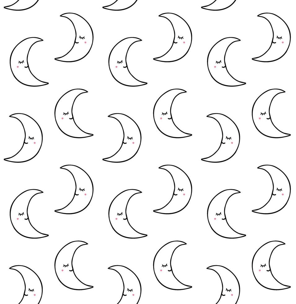 Seamless pattern of hand drawn doodle sketch moon with face isolated on white background vector