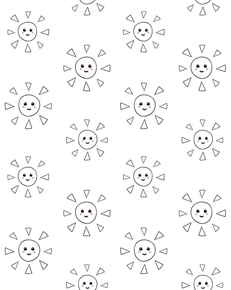 Seamless pattern of hand drawn doodle sketch sun with face isolated on white background vector