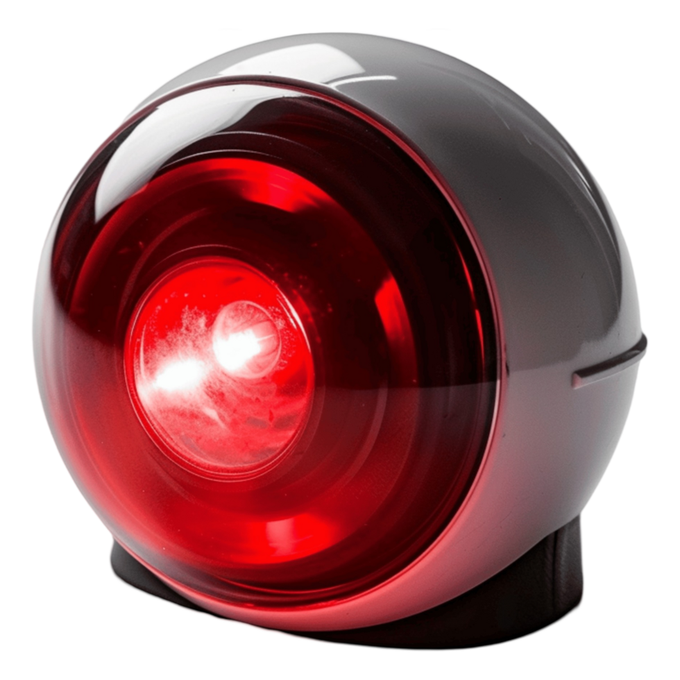 Red Spherical Emergency Warning Light Against Transparent Background png