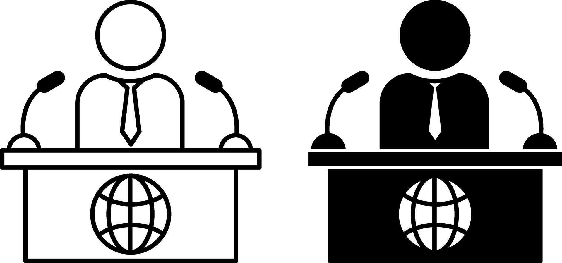 Journalist Icons. Black and White Icons. Correspondent, TV Reporter. Man with Microphones Telling Latest News. Journalism Concept vector