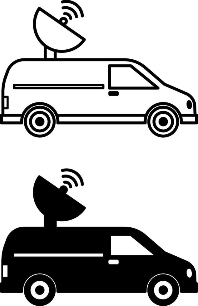 Satellite Truck Icons. Black and White Icons. Vehicle For Transporting Reporter Equipment. Journalism Concept vector