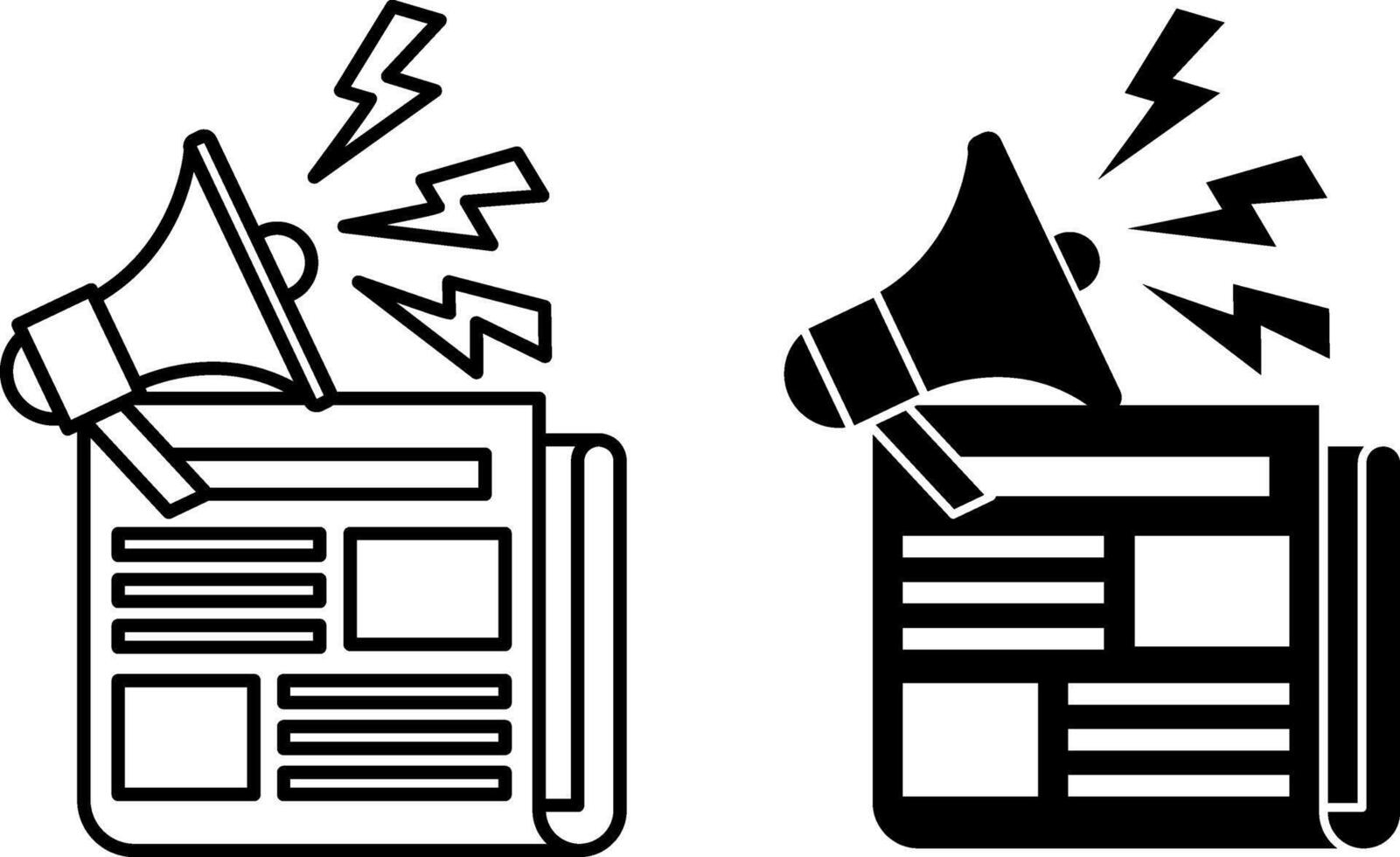 Breaking News Icons. Black and White Icons. Folded Newspaper with Latest News and Screaming Megaphone. Journalism Concept vector