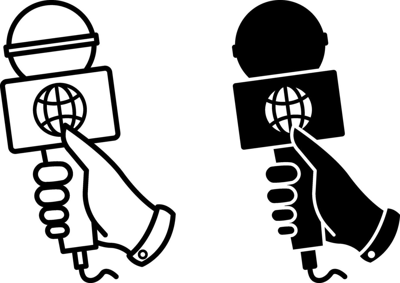 Correspondent Icons. Black and White Icons. Hand Holding Microphone. Journalist Interview. Journalism Concept vector
