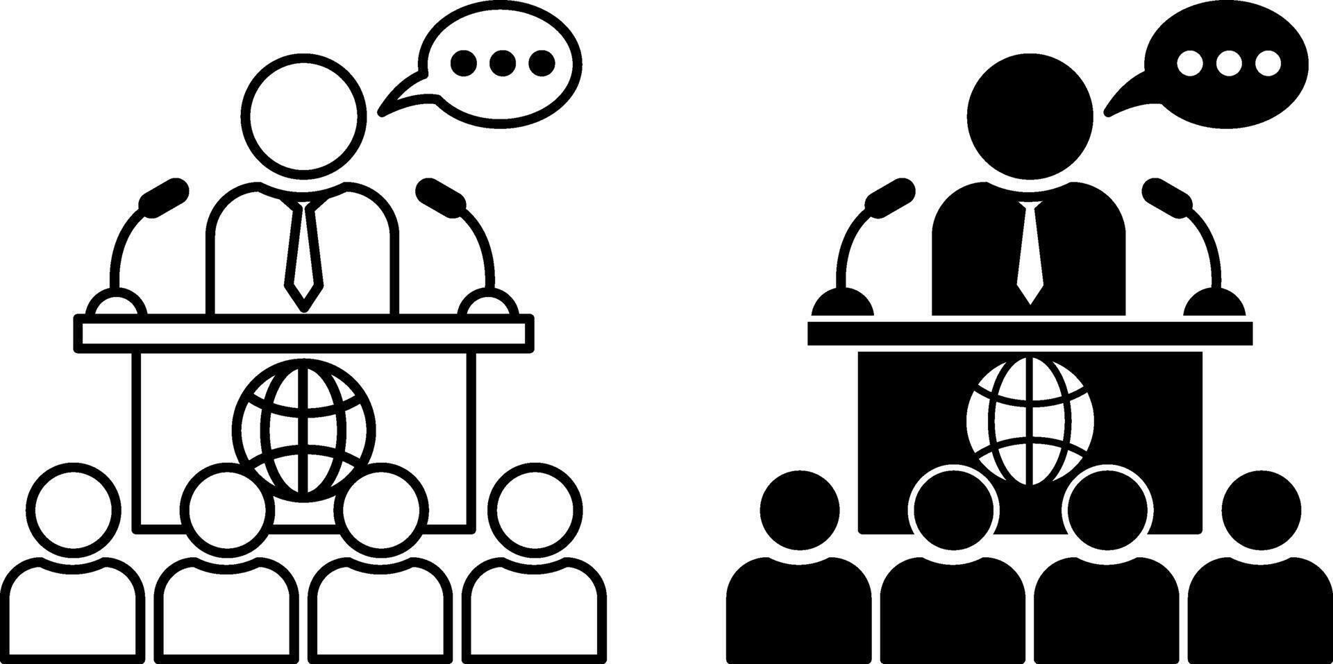 Press Conference Icons. Black and White Icons. Media Gathering to Inform About Important News. Journalism Concept vector