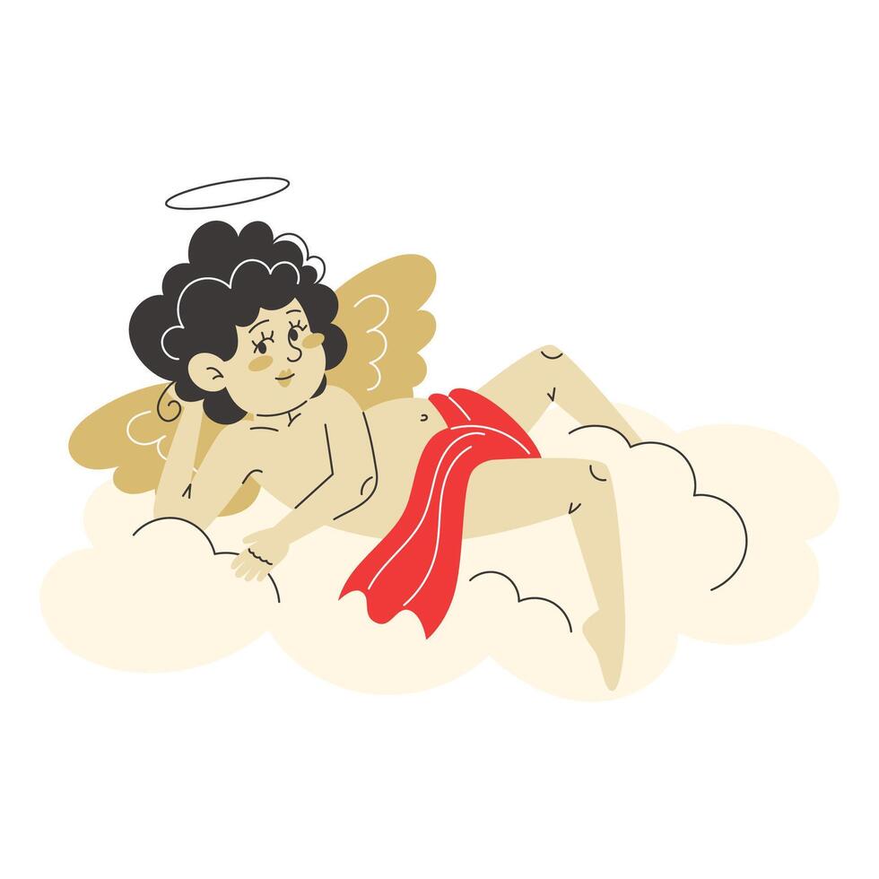 Cupid rests on a fluffy cloud, dreaming of love and spreading romance in the air, a charming illustration for Valentine's Day vector