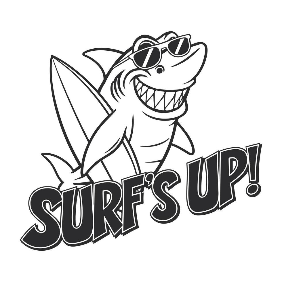Surf's Up T Shirt Design Shark Holding a Surfboard vector