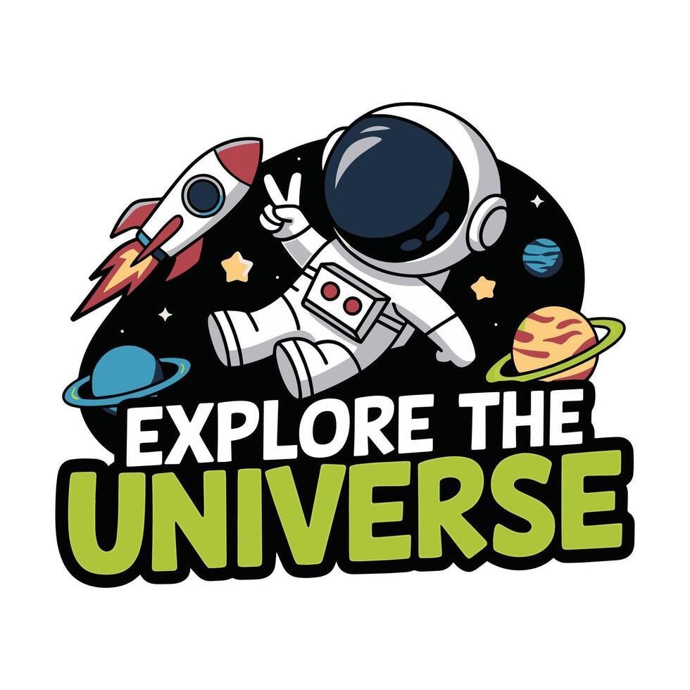 Explore the Universe T Shirt Design Astronaut in Space with Peace Sign vector