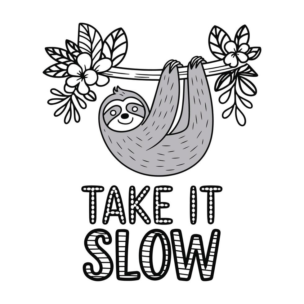 Take It Slow T Shirt Design Sloth on a Tree vector