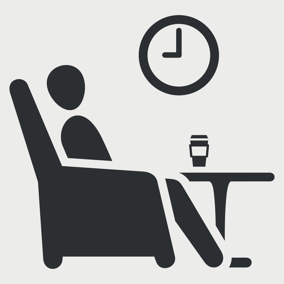 black and white icon of a man waiting in a chair isolated on a white background vector