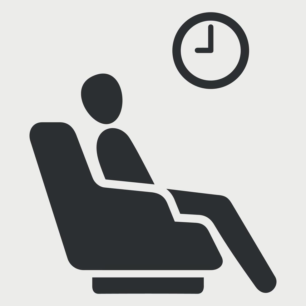black and white icon of a man waiting in a chair on a white background vector