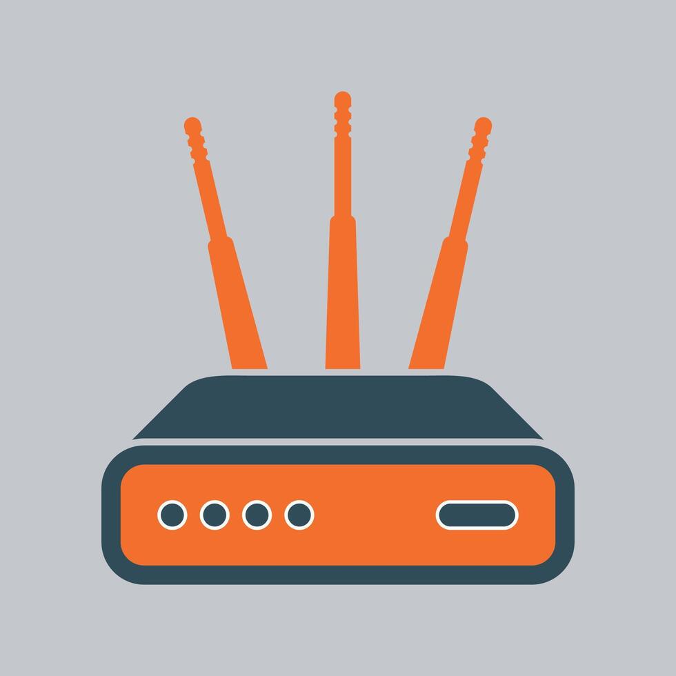 internet router icon with blue antennas on white background vector