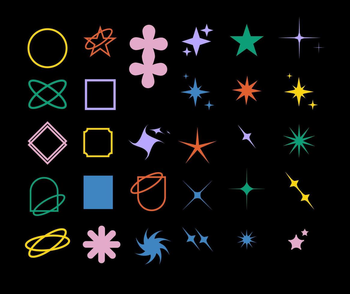 Brutalist shapes for swiss minimal style design. Trendy geometric postmodern primitive figures. Brutalist contemporary star line and forms. vector