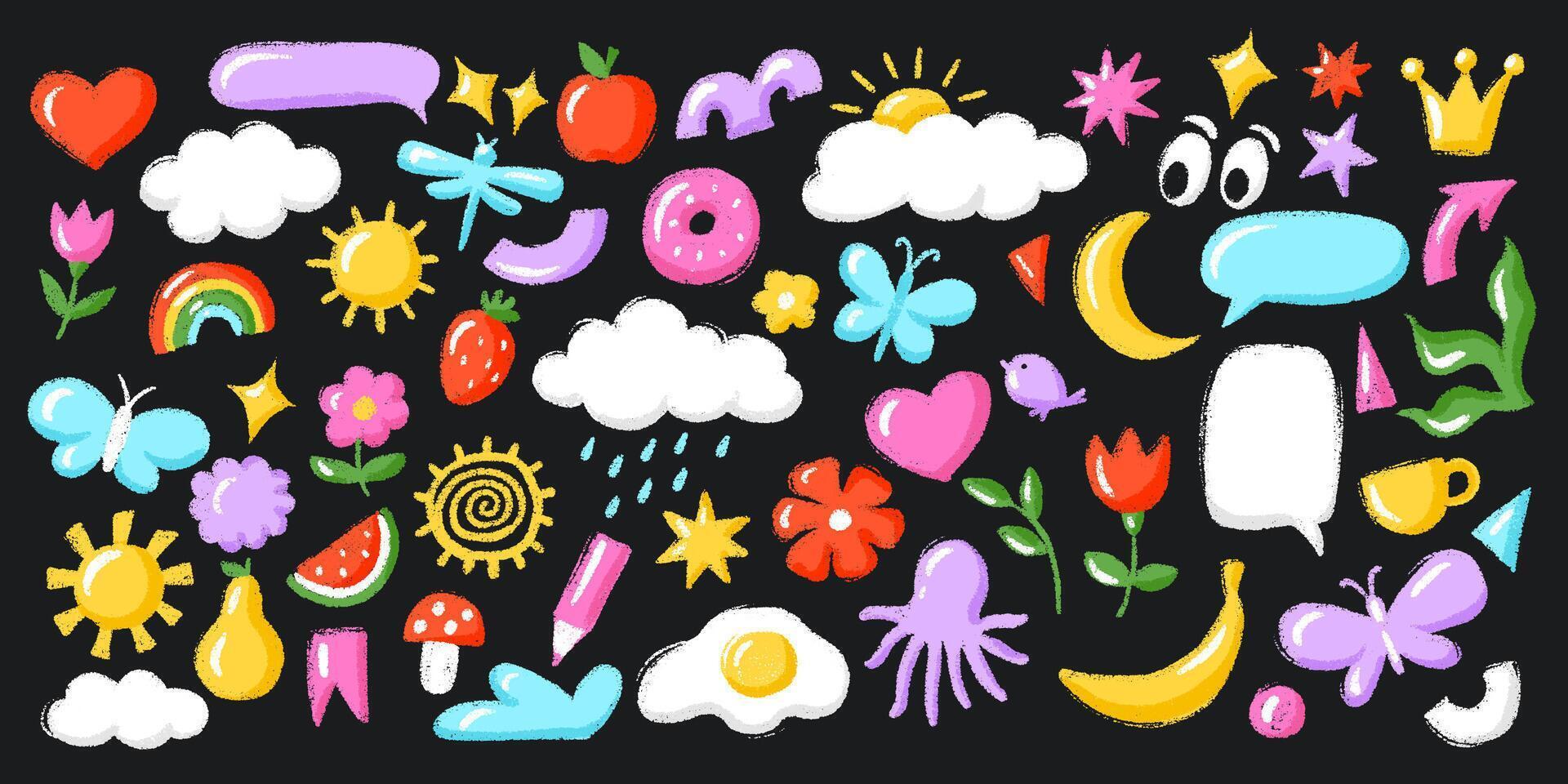 Crayon Hand Drawn Kid Illustration. Childish Shapes vector