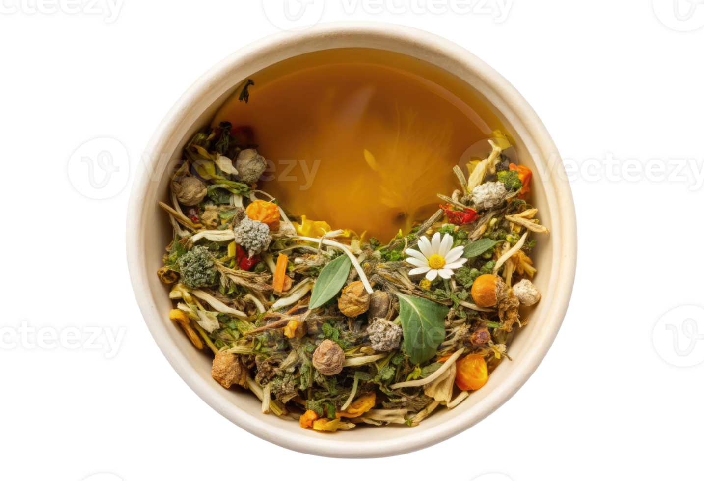 A bowl of tea with herbs and spices png