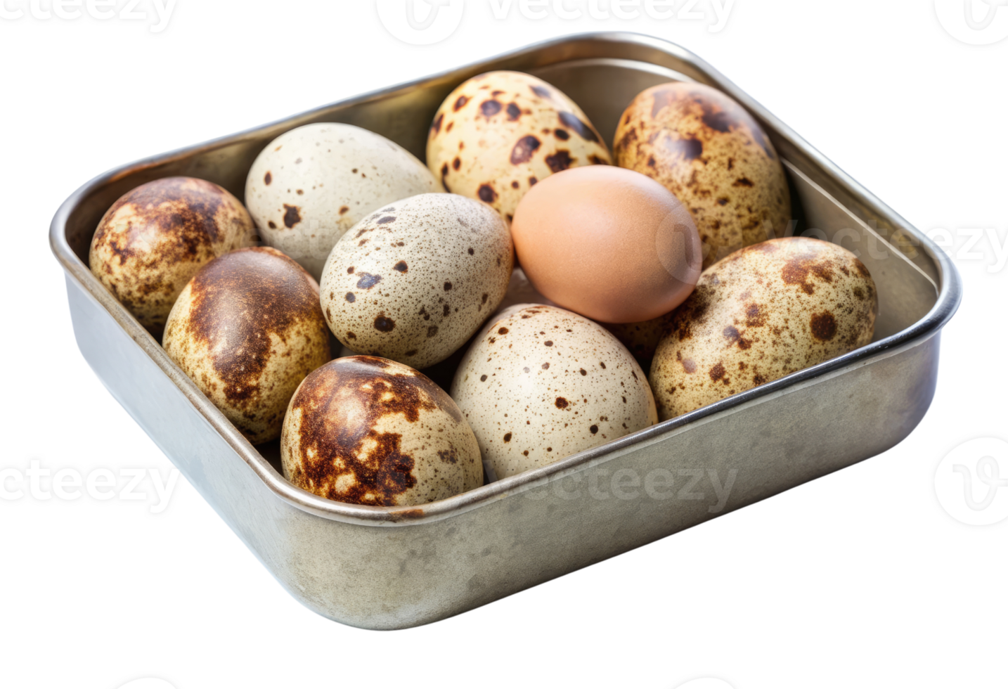 A metal container filled with quail eggs png