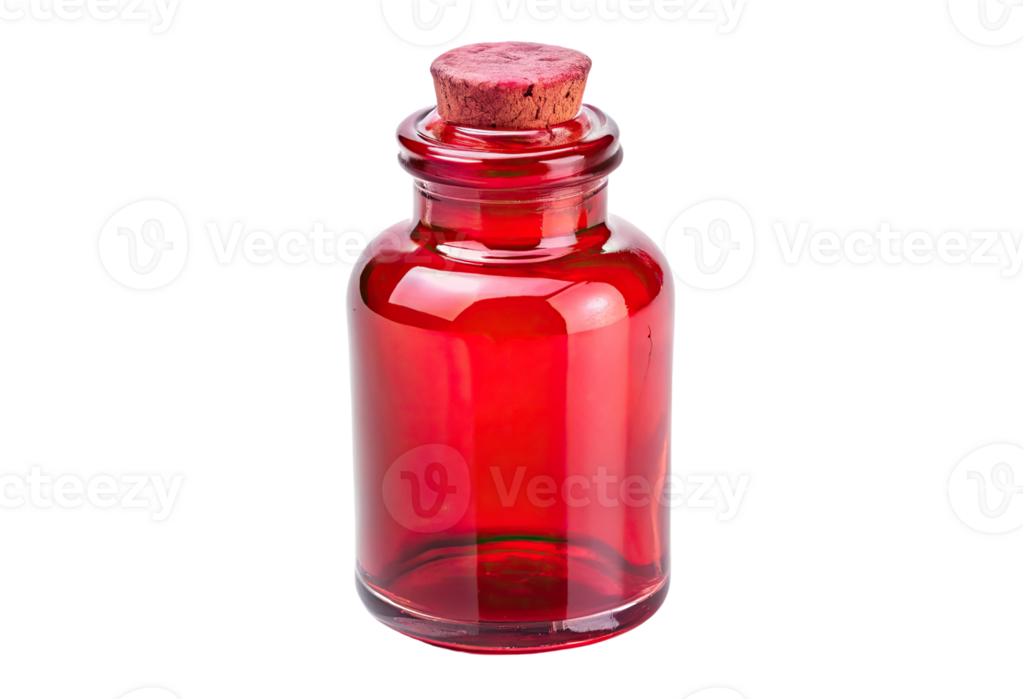 A red glass bottle with a cork on top png