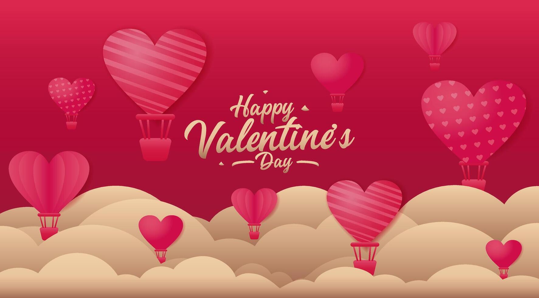 valentine's day background with hot air balloons and hearts in pink background vector