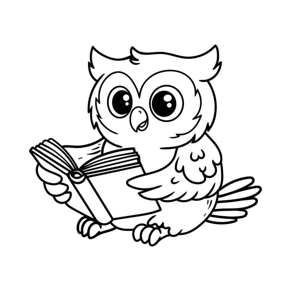 fun owl reading a book cartoon character isolated drawing line style sketch classic vintage design illustration vector