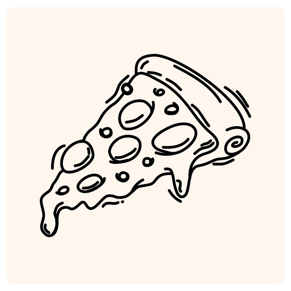 Pizza slice. Pizza with Melted cheese with doodle style drawing vector