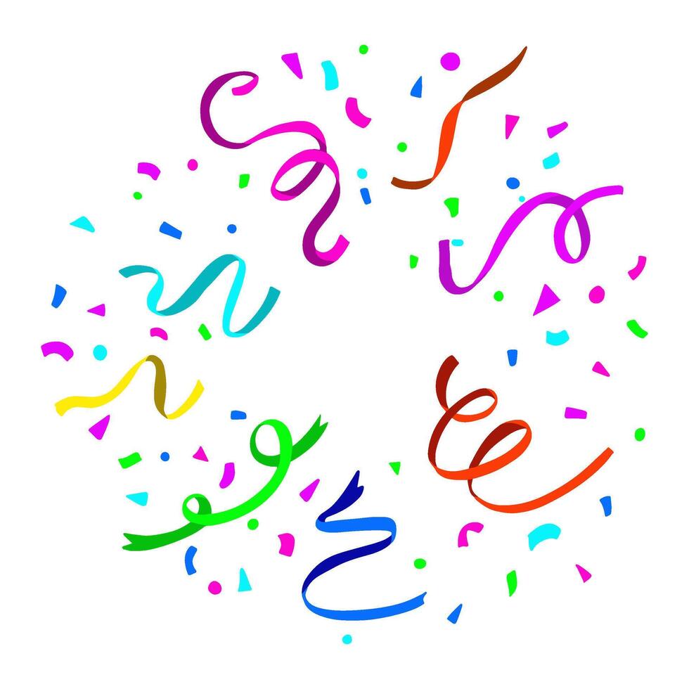 Colored confetti explosion. Party decoration frame for birthday, anniversary, celebration, holiday flyer vector