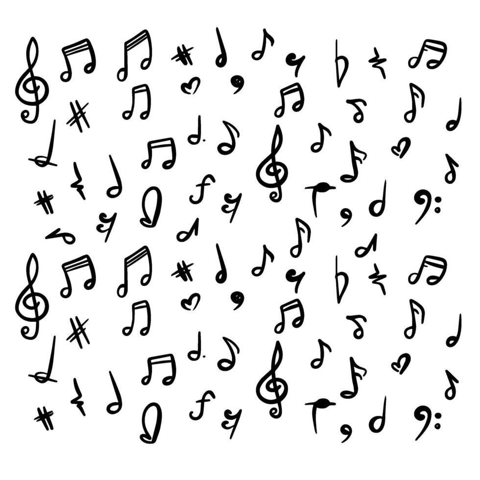 Music notes seamless pattern. Music note background with doodle style drawing vector