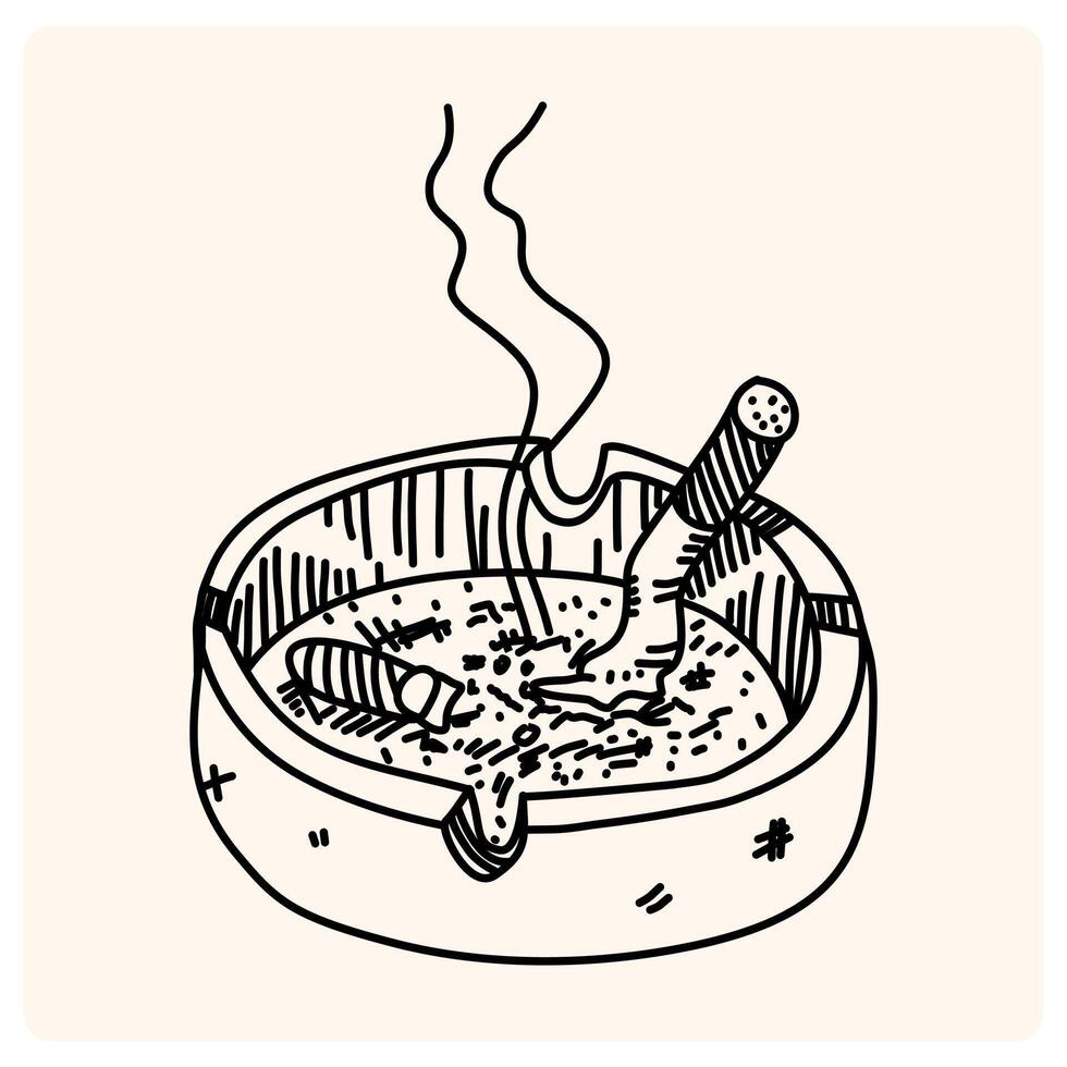 Doodle sketch drawing of cigarette ashtray illustration vector