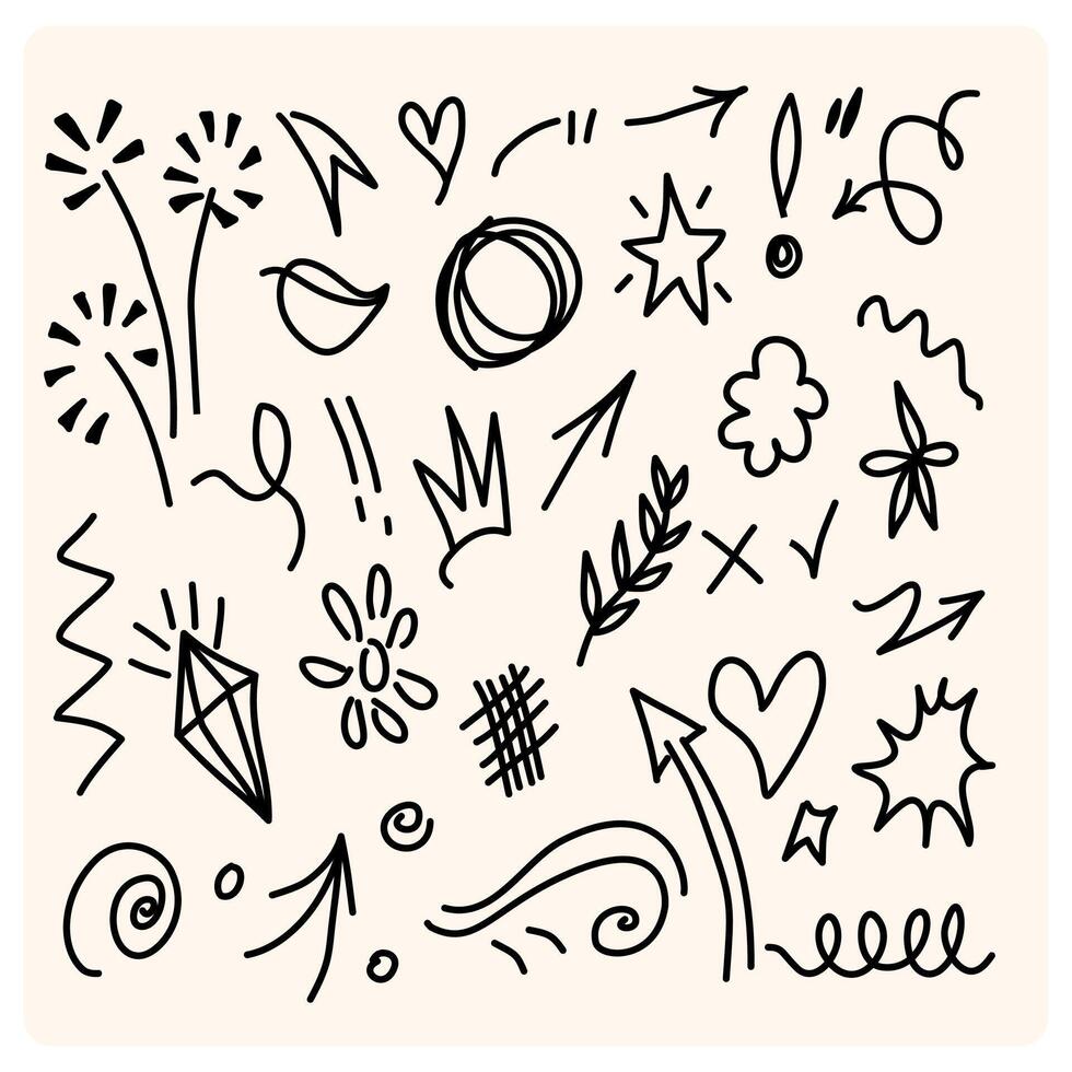 Hand drawn simple doodle elements with background cream vector