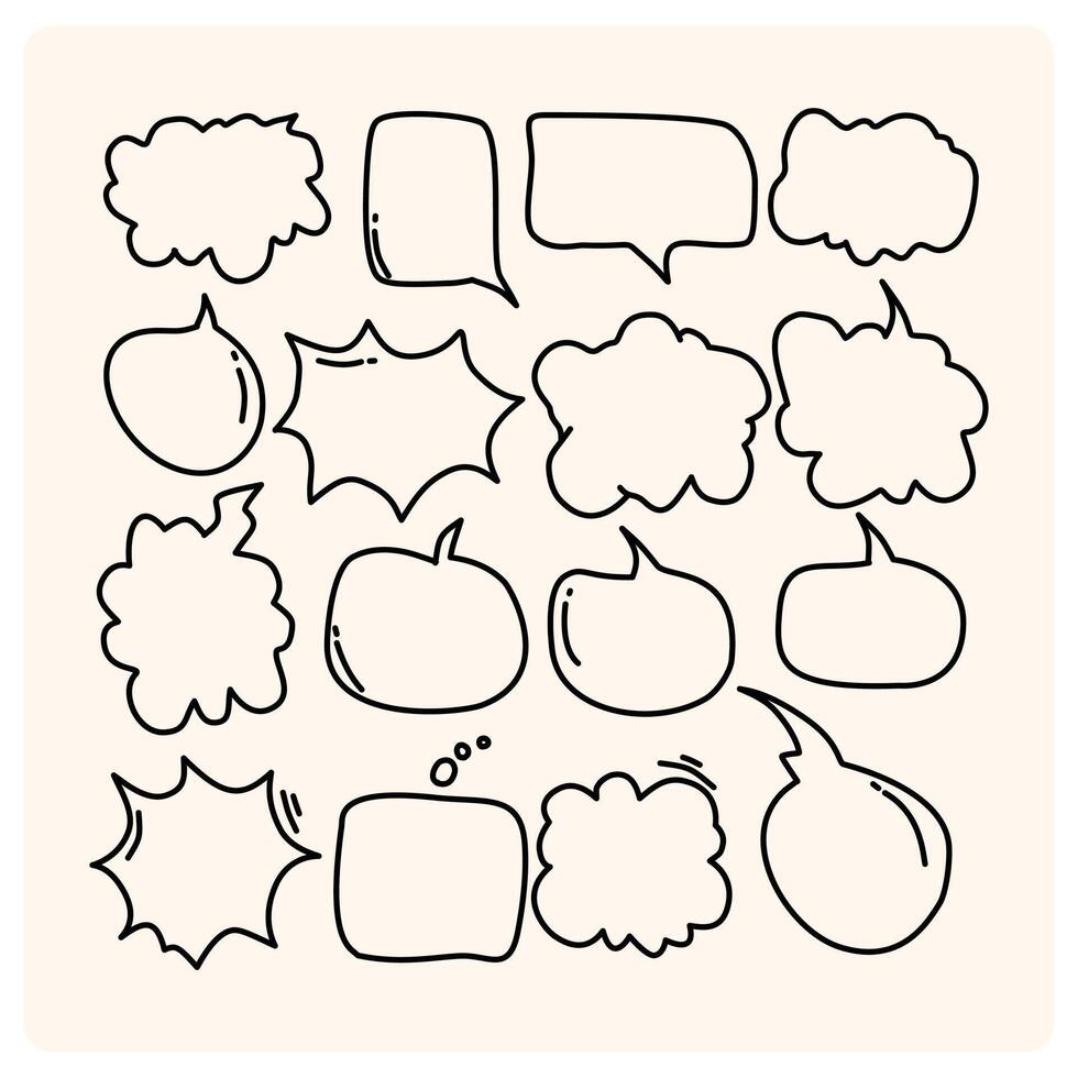 Hand drawn set of speech bubbles with doodle style drawing vector