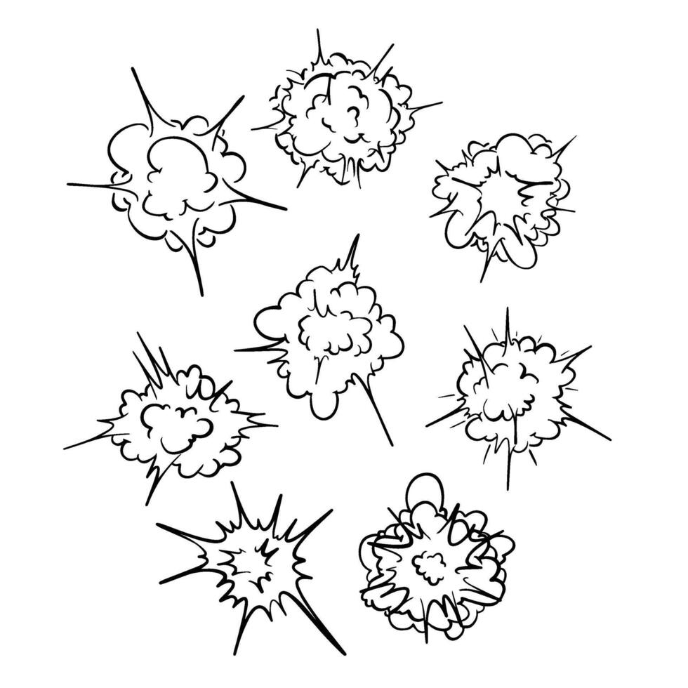 Radial explosive effect. Cartoon comic circle burst, bomb explosion doodle style drawing vector