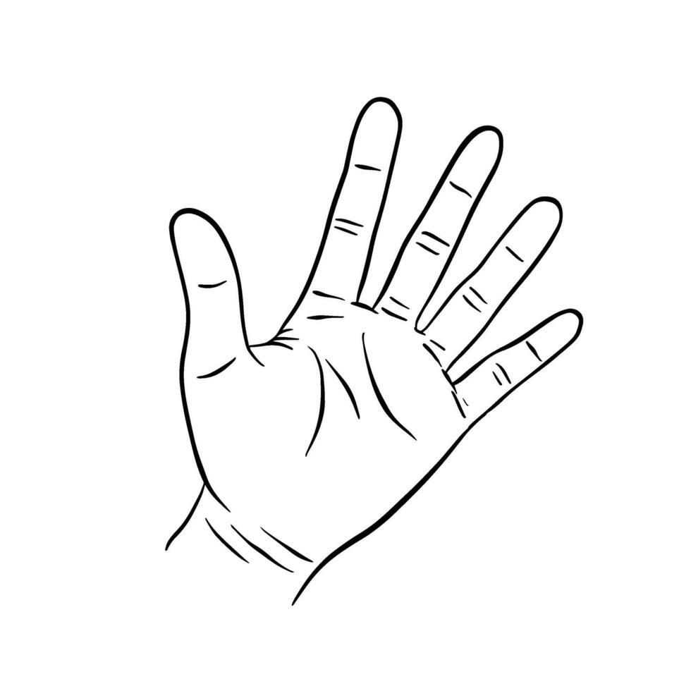 Hand gesture stop in doodle style, line art vector