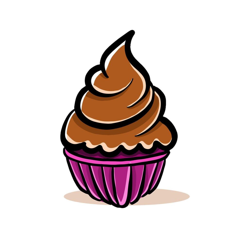 Cup cake birthday set design with doodle style drawing vector