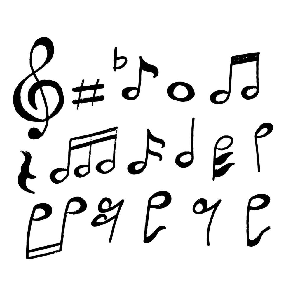 Chalk Textured Musical Notes Set. Not Music Treble Clef. vector