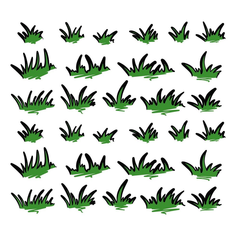 Grass doodle set. Hand drawn grass field. Collection of hand drawn grass silhouettes. Sketch style. illustration vector